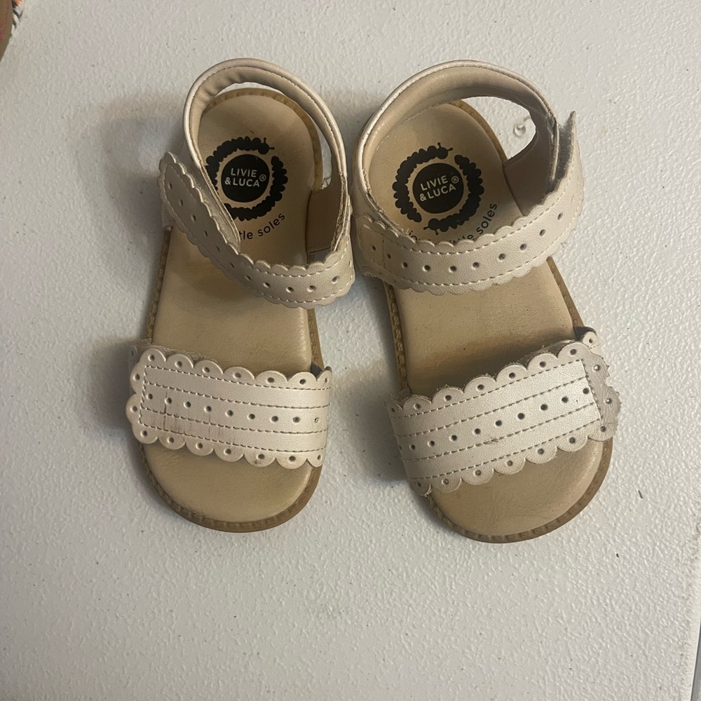 Livie & Luca Cream Sandals with Scalloped Detailing